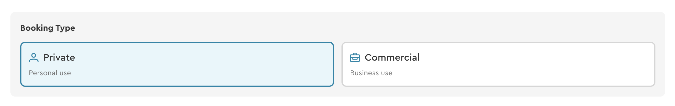Privat/Geschäftlich-Buchungsschalter