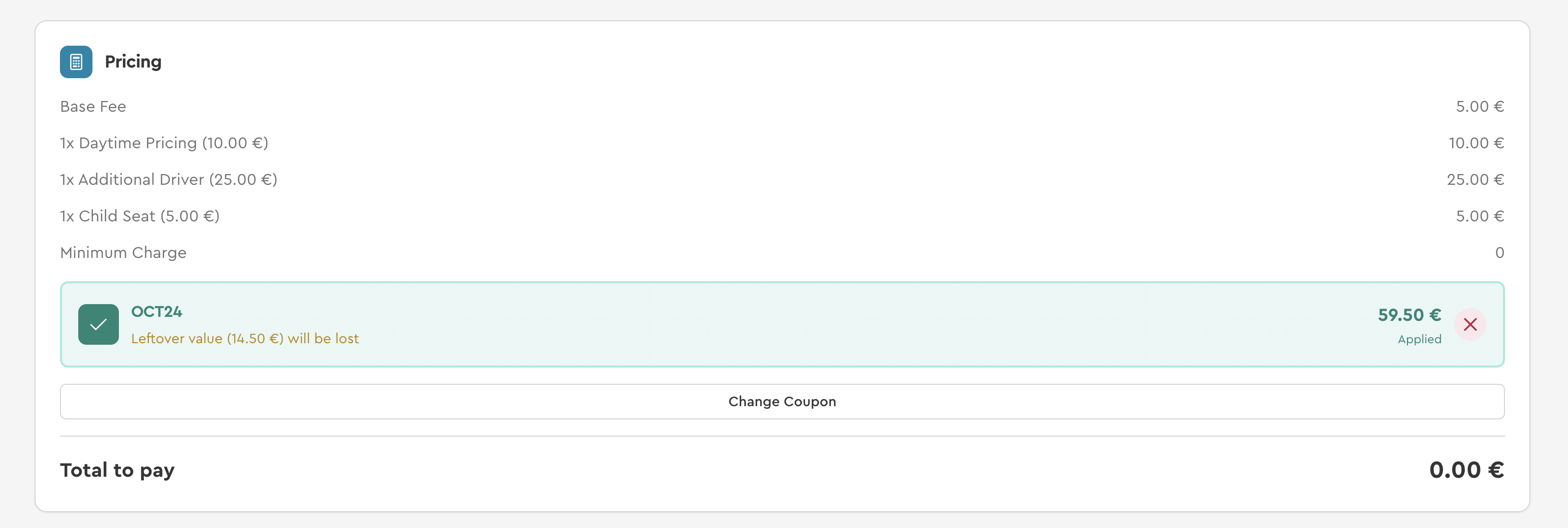 Bestätigung des angewendeten Gutscheins