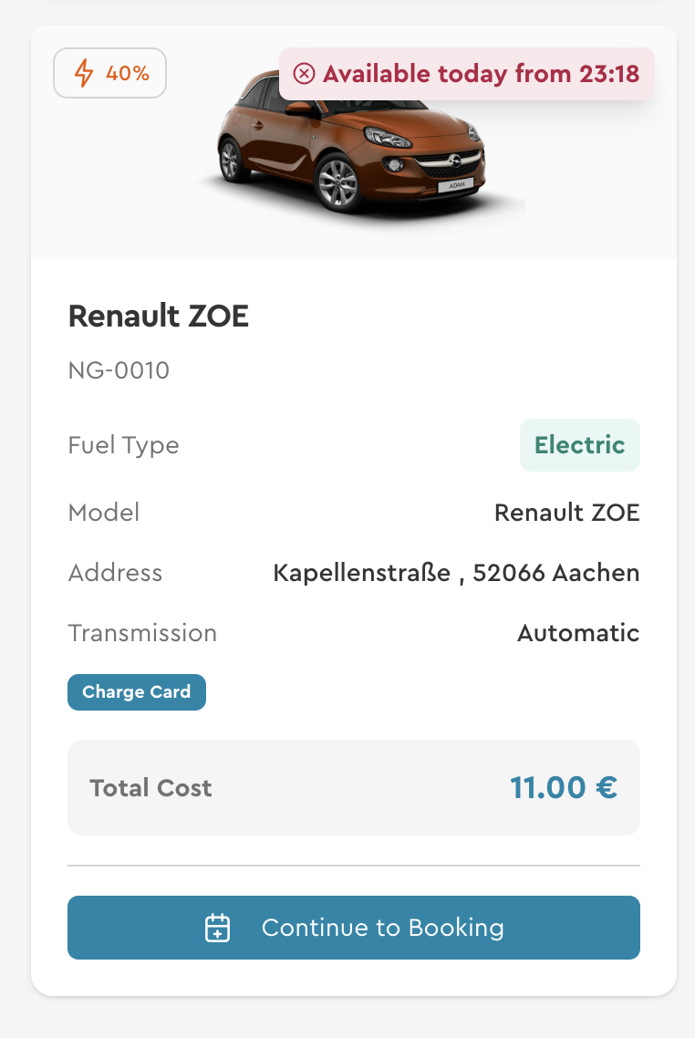 Fahrzeugkarten mit Details