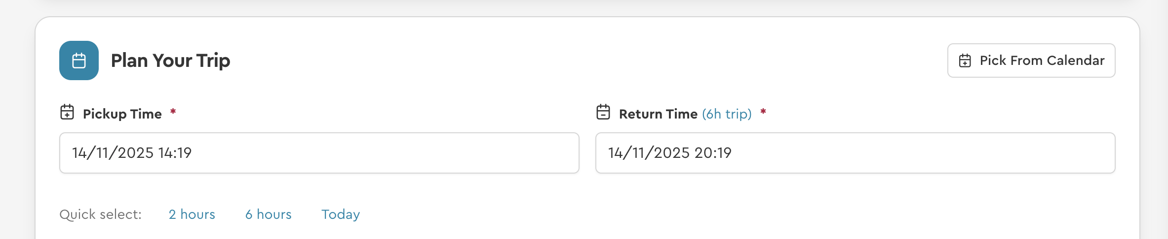 Datum-Uhrzeit-Wähler mit Dauer