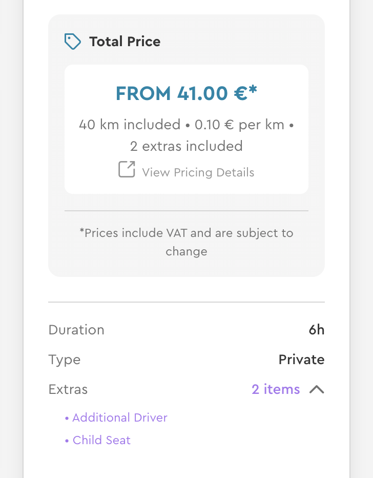 Preisaufschlüsselungs-Panel