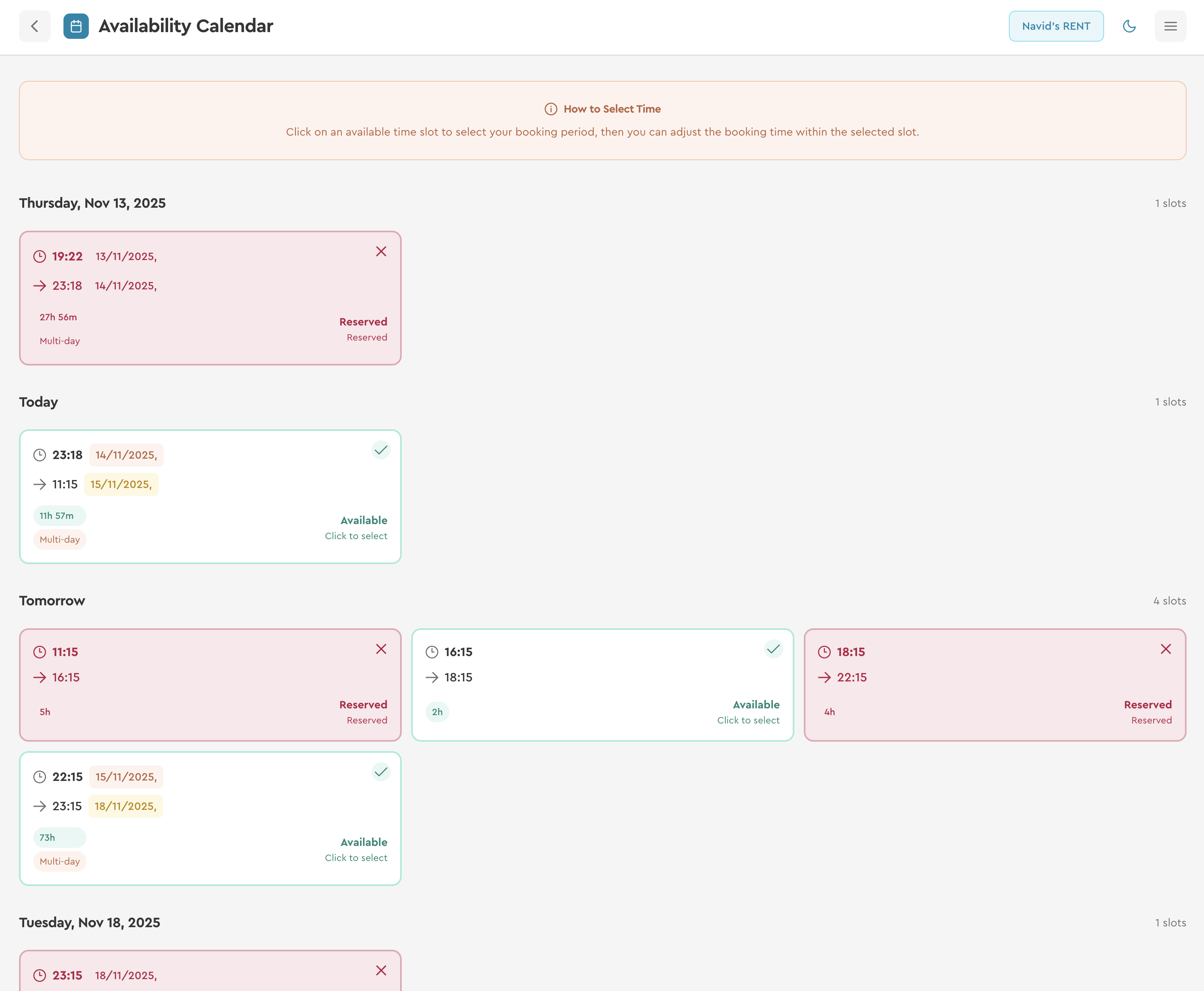 Verfügbarkeitskalender mit Slots
