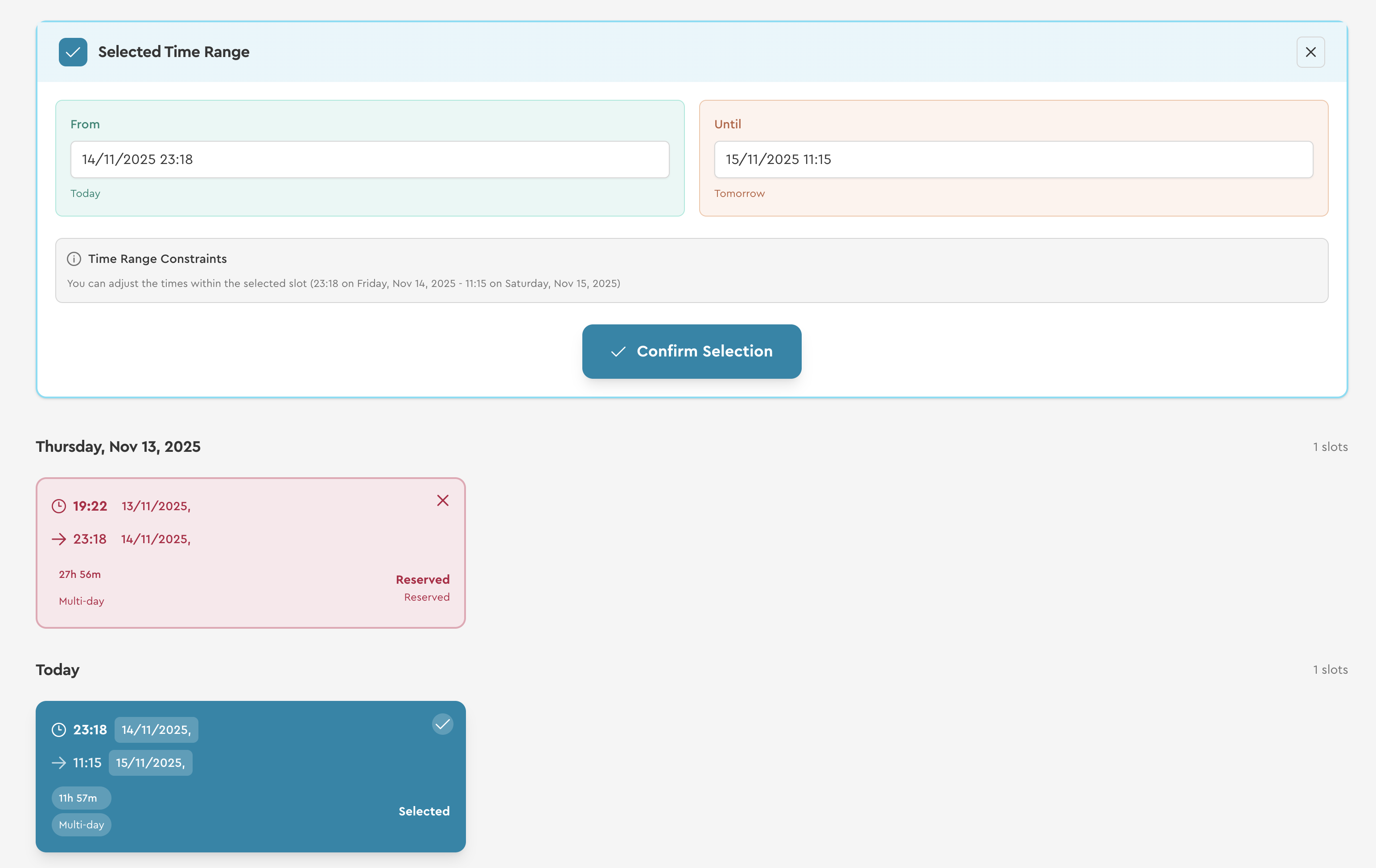 Ausgewählter Slot mit Verfeinerungsoptionen