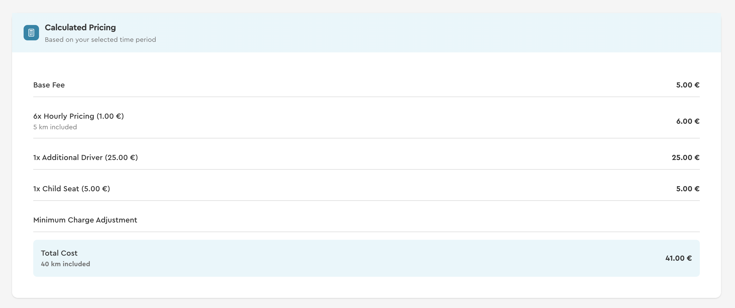 Detaillierte Preisaufschlüsselung