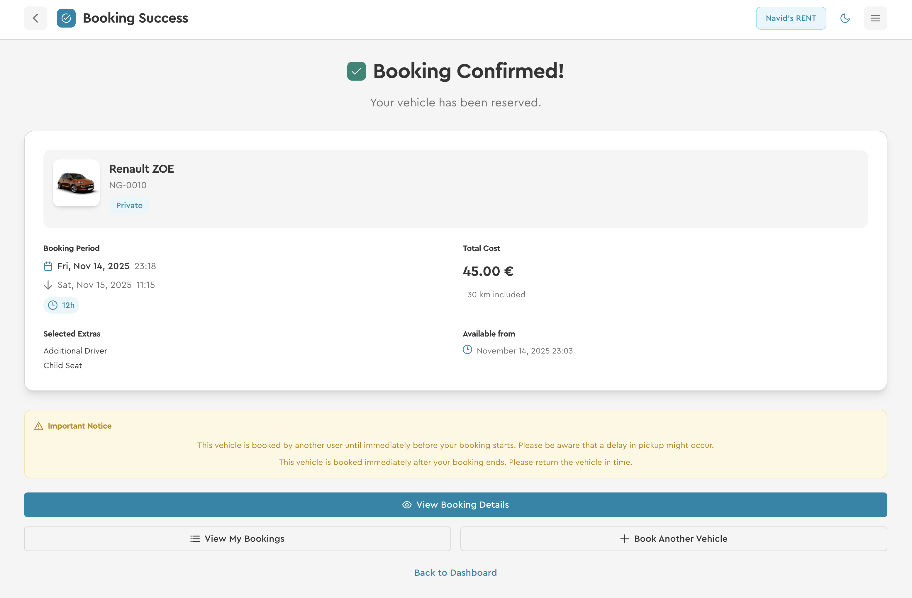 Buchungsbestätigungsseite