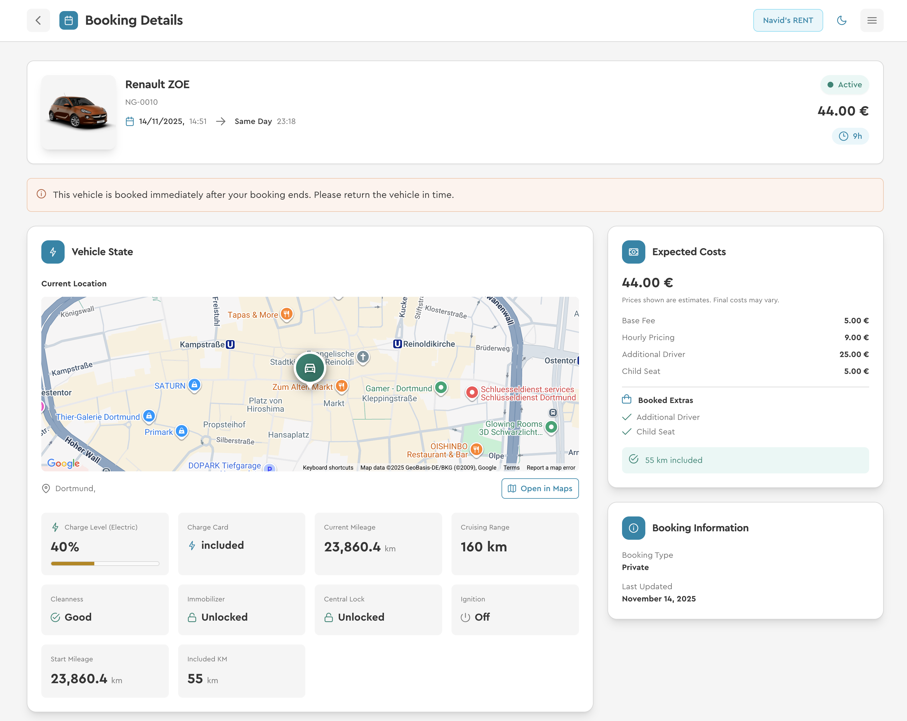 Buchungsdetails-Seite