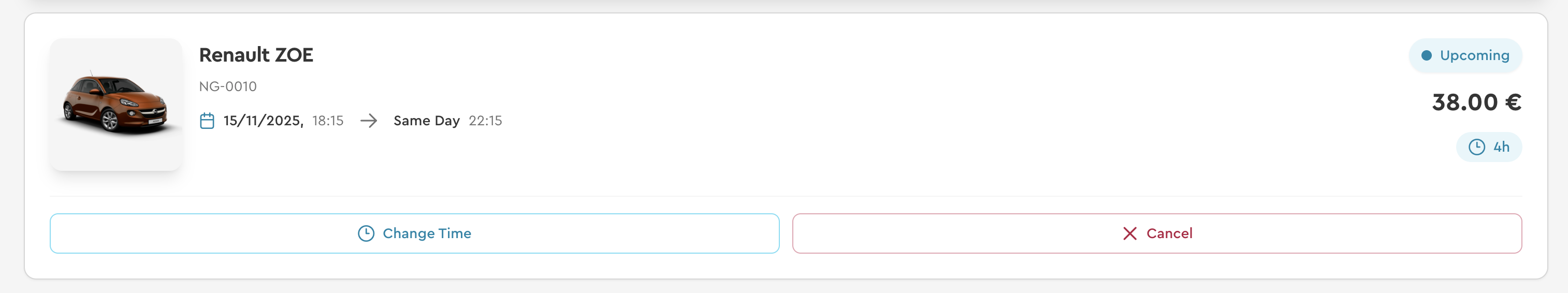 Booking card example
